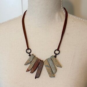 Genuine Aqua Terra Stone Leather Cord Necklace Boho Western Style